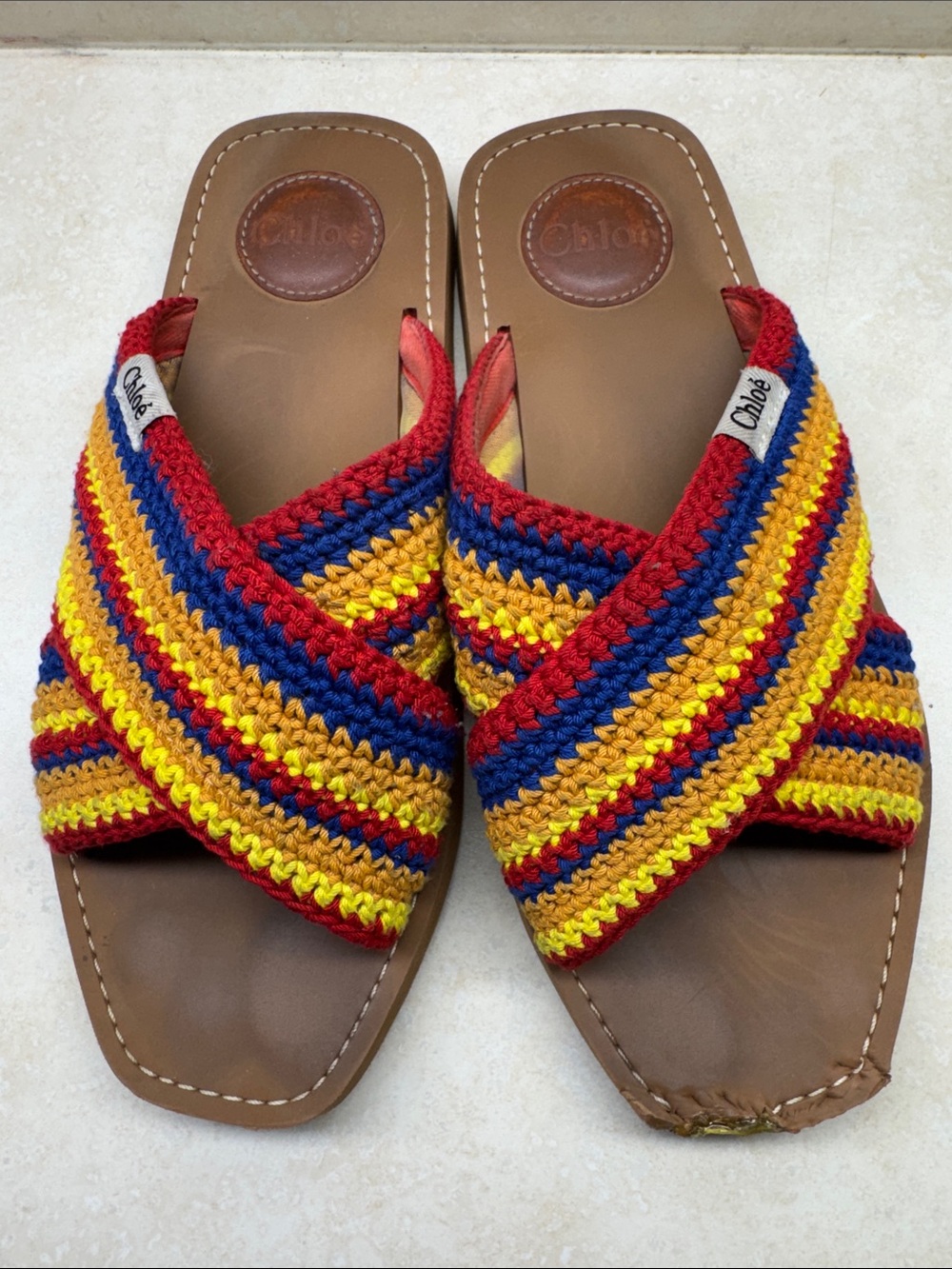 Chloe Multicolor Crochet Cross-Strap Sandals Sz-39 Pre Owned